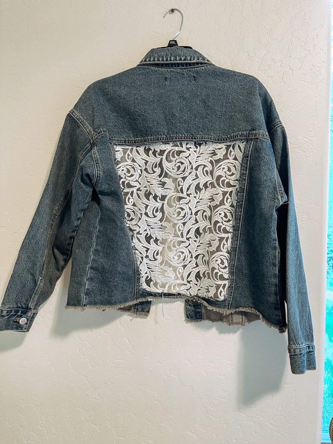 Womens lace denim jacket Etsy