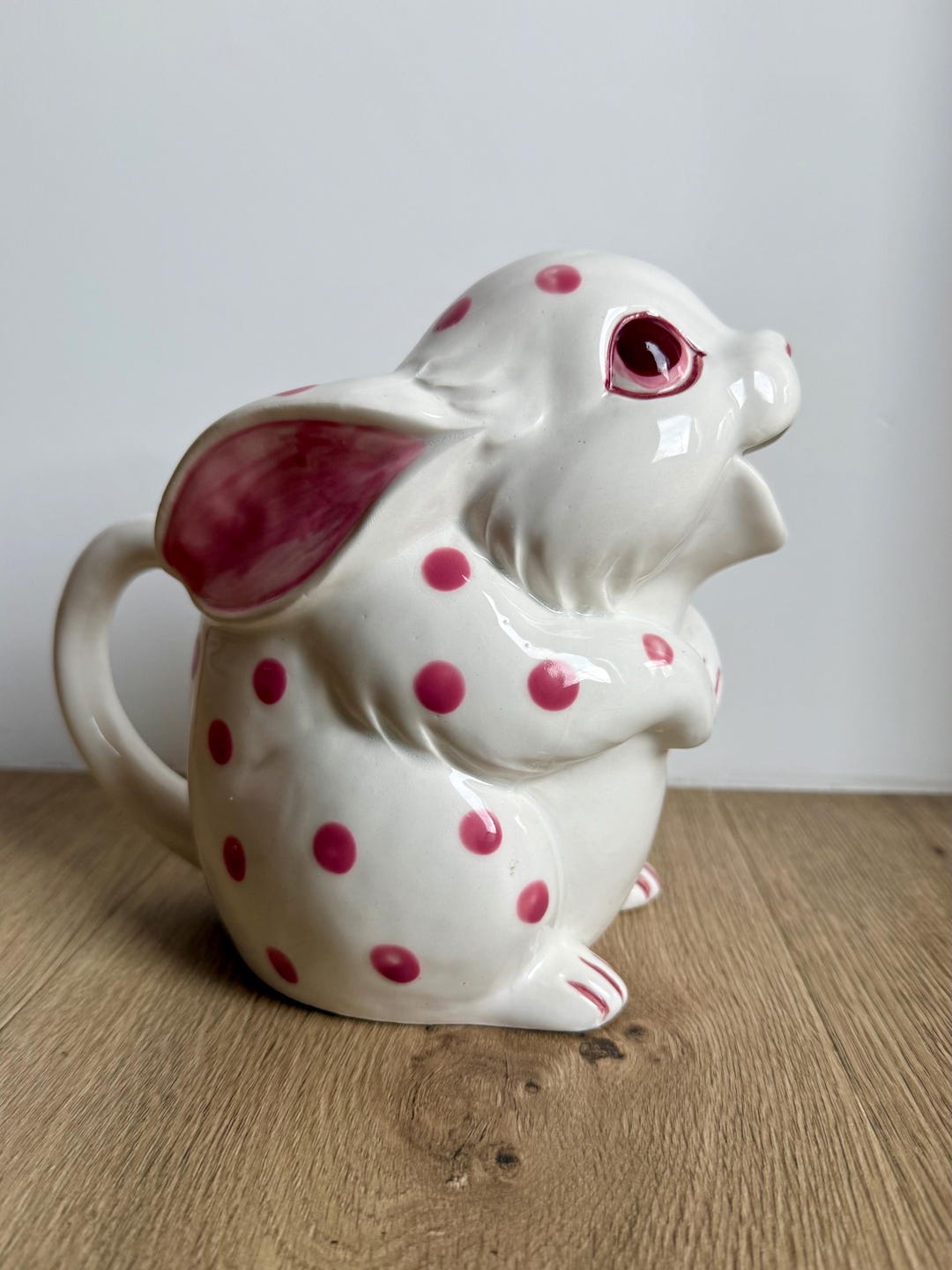 Vintage Schmid Design Ceramic Bunny Rabbit Pitcher: Pink Polka Dot ...