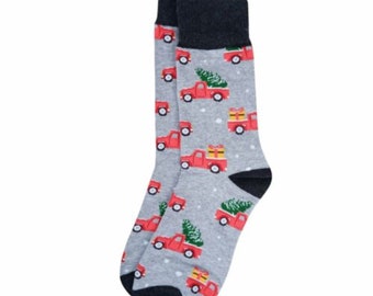 Mens Christmas Socks Gray Farm Truck | Beautiful Holiday Gift