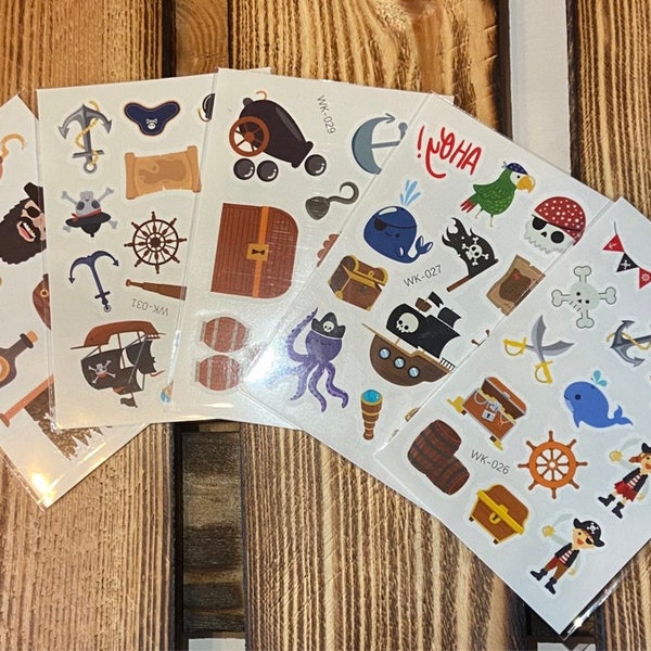 Piraten Tattoos - 5 Bögen im Set - Für Kinder