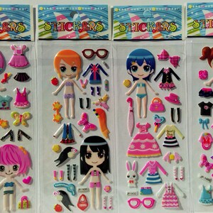 6x Aankleed 3D Stickers voor Kinderen Puffy Aankleed Mode Ontwerp Kleding Verjaardag Kinderfeestje