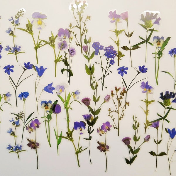 40 pièces ensemble de fleurs violettes transparent - autocollants transparents Bujo printemps été