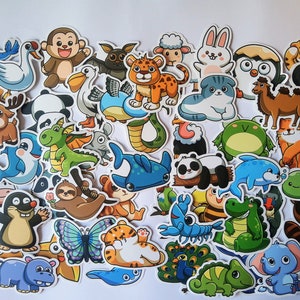 50x Tiere Hund Aufkleber Stickerbombe handgetütet Kinder Basteln Jungen Märchen Mädchen Zoo Tierpark