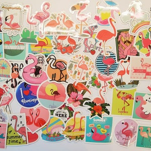 50 Sticker Flamingo Stickerbomb - Hawaii Urlaub Sommer Strand Tropisch Geburtstag Geburtstagsfeier