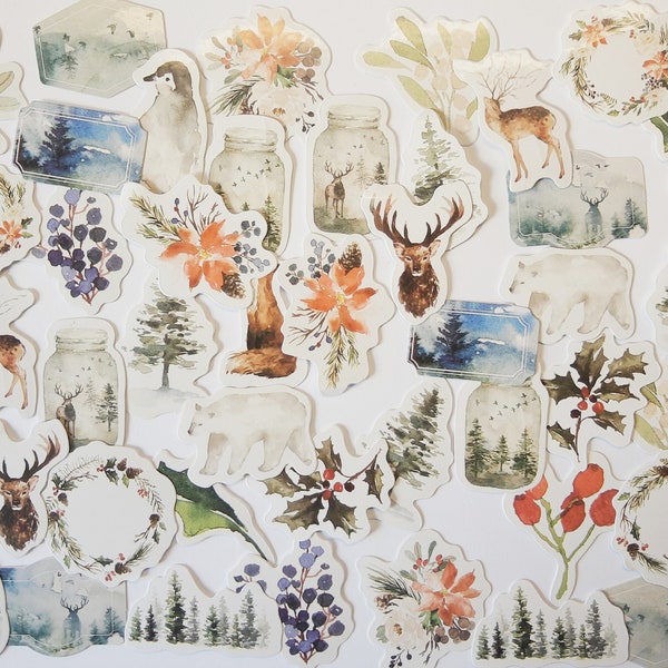 46er Sticker Set Winterwald - Weihnachten, Winter, Väterchen Frost, zum verschönern von Weihnachtspost