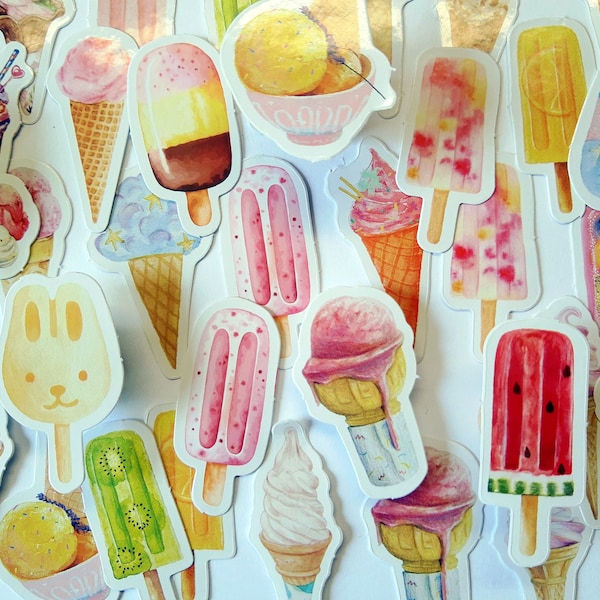 46x Sticker Eis Set Waffeleis Sommer Tüteneis Erfrischung - Aufkleber fürs Journal,Tagebuch oder Kalender oder eine Karte-Einladung zum Eis