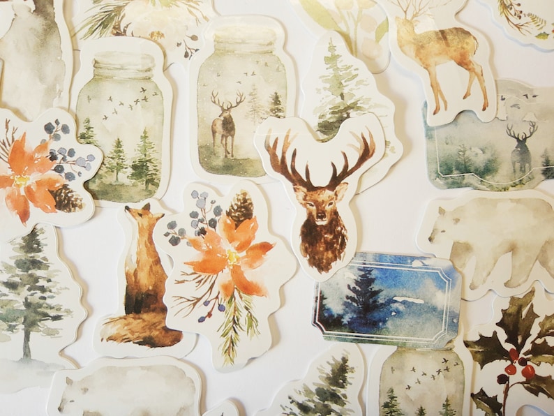 Fost Sticker 46-piece Sticker Set Winter Forest - Christmas, Winter, Father Frost ...