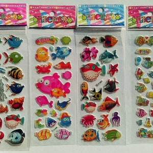 8x Fische 3D Sticker Aufkleber für Kinder Unterwasser  - Tolle Haptik für kleine Hände
