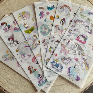 6 fogli di adesivi unicorno trasparenti come set - adesivi Washi Bujo unicorni compleanno ragazze bambini