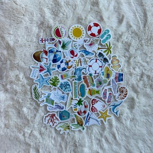 50 Sticker Sommer Strandurlaub Aufkleber basteln Blumen Reise Urlaub - für Urlaubskarten, Kalender, Fotoalbum und Scrapbook