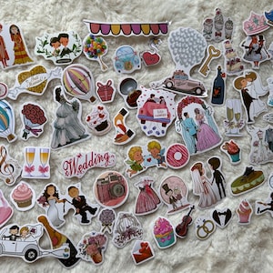 Bruiloftstickerset - Geschikt voor het gastenboek en fotoalbum en gewoon alles wat met trouwen en bruiloften te maken heeft - Set van 65 stuks