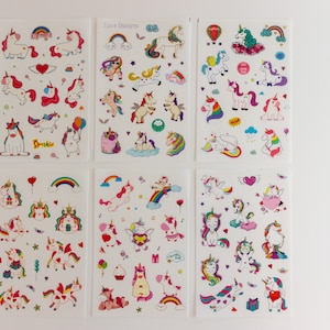 6 fogli adesivi unicorno unicorno artigianato bambini impermeabile fiaba bujo bullet journal bullet journal washi