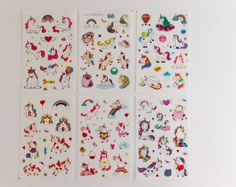 6 hojas de pegatinas de unicornio, manualidades de unicornio para niños, impermeables, de cuento de hadas, para diario de balas, diario de balas, washi