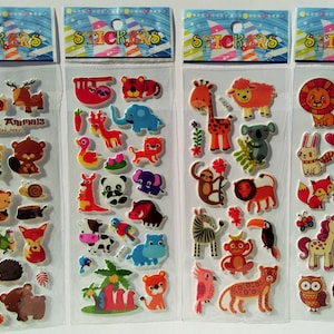 8x 3D-stickers met dieren uit de dierentuin voor kinderen - voelt geweldig aan voor kleine handjes