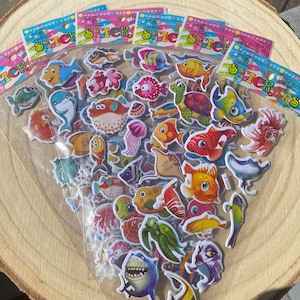 Fish and sea creatures in 3D stickers - stickers for children - 8 sheets in a set