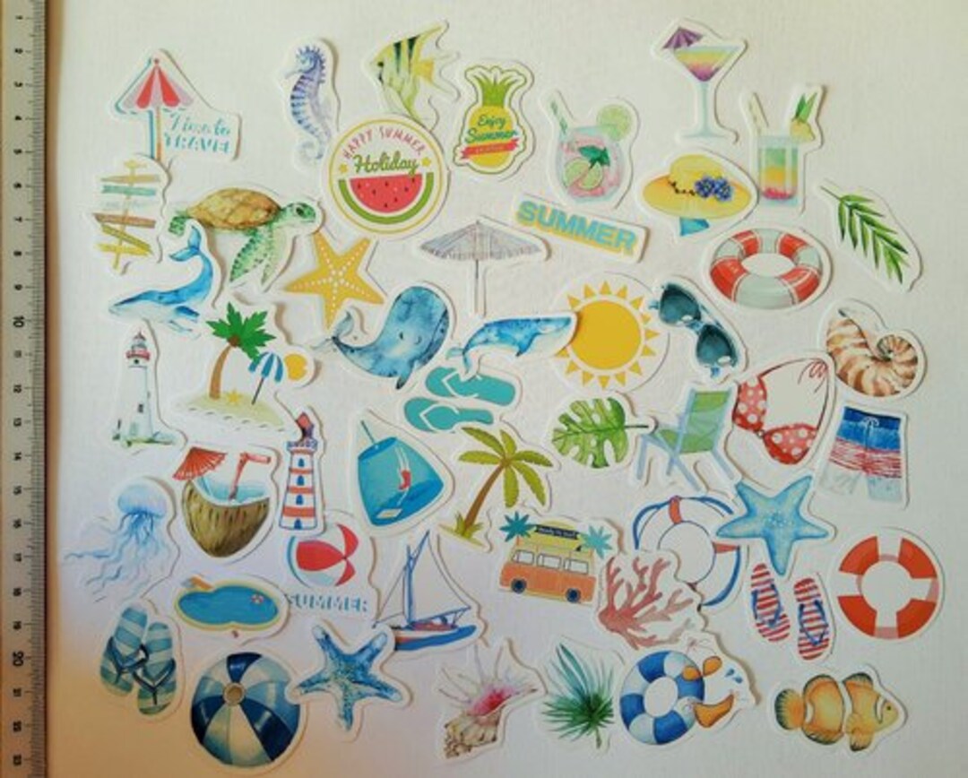 50 Stickers Summer Beach Vacation Stickers Make Flowers Travel Vacation ...