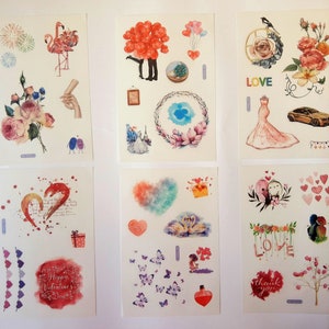 6 fogli adesivi per matrimonio come set - Adesivi Washi Bujo Fidanzamento in amore Cuori Amore Festa della mamma