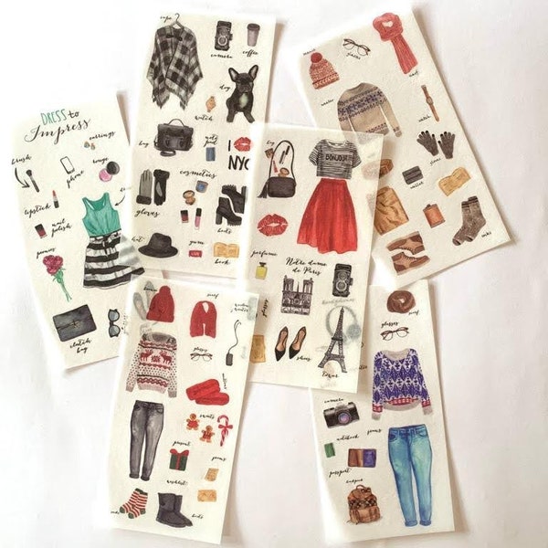 6 sheets of dress up stickers as a set - stickers washi bujo clothing decoration dressing summer