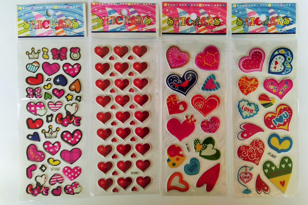 3D Colourful Glitter Heart Sticker Sheet Puffy Heart Stickers