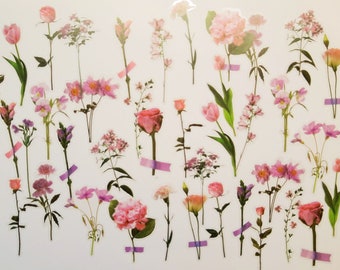 40 adesivos transparentes de flores rosas flores artesanato rosa páscoa Bujo Bulletjournal bullet journal washi