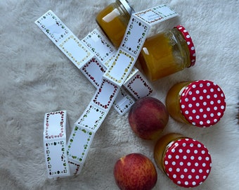 Jam jar label stickers "Set of colorful fruits" for preserves, spreads and jam