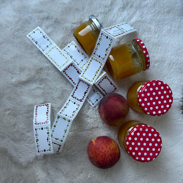 Marmeladen Glas Etiketten Aufkleber "Set buntes Früchten" für  Eingekochtes, Brotaufstrich und Marmelade