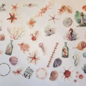 40 zeegeluid decoratieve stickers vuurtoren maritiem zomer washi zeewater koraal