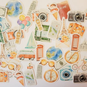 46 stickers travel around the world travel fever world trip vacation summer set - sticker set for photo album and scrapbook