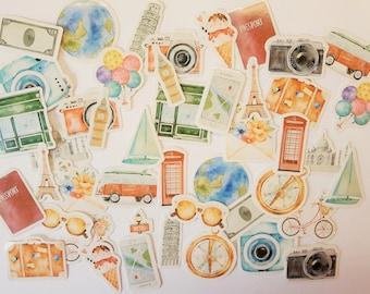 46 stickers travel around the world travel fever world trip vacation summer set - sticker set for photo album and scrapbook