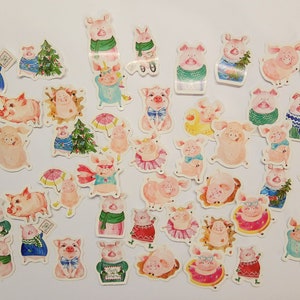 46 geluksvarkenstickers in een set - roze varkens die geluk brengen, oudejaarsavond, verjaardag, felicitaties