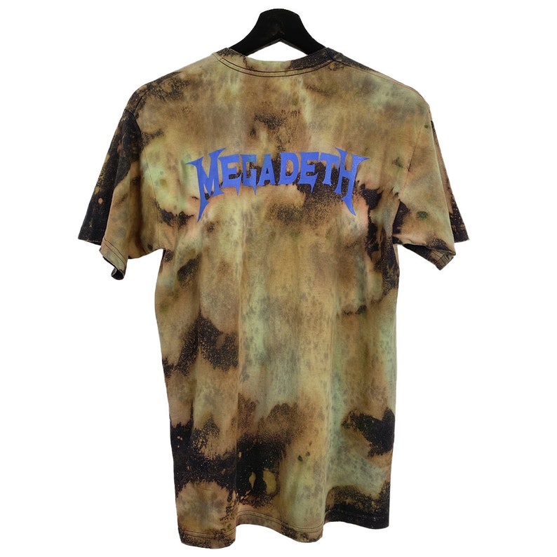 S Back Logo Custom T-Shirt. Short Sleeve Vintage 90s Custom Tie Dye Kalafaker Megadeth T-Shirt Small Size