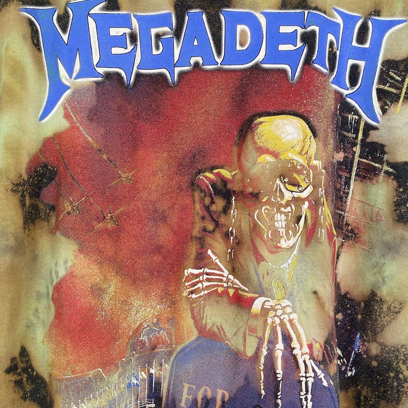 S Back Logo Custom T-Shirt. Short Sleeve Vintage 90s Custom Tie Dye Kalafaker Megadeth T-Shirt Small Size