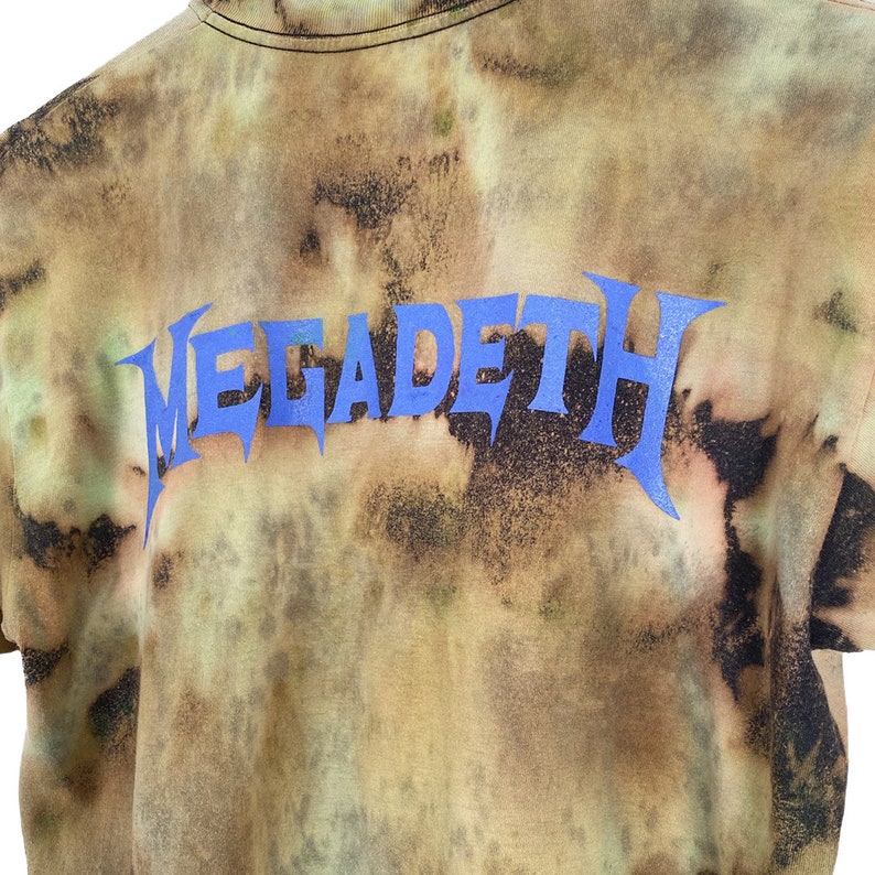 S Back Logo Custom T-Shirt. Short Sleeve Vintage 90s Custom Tie Dye Kalafaker Megadeth T-Shirt Small Size