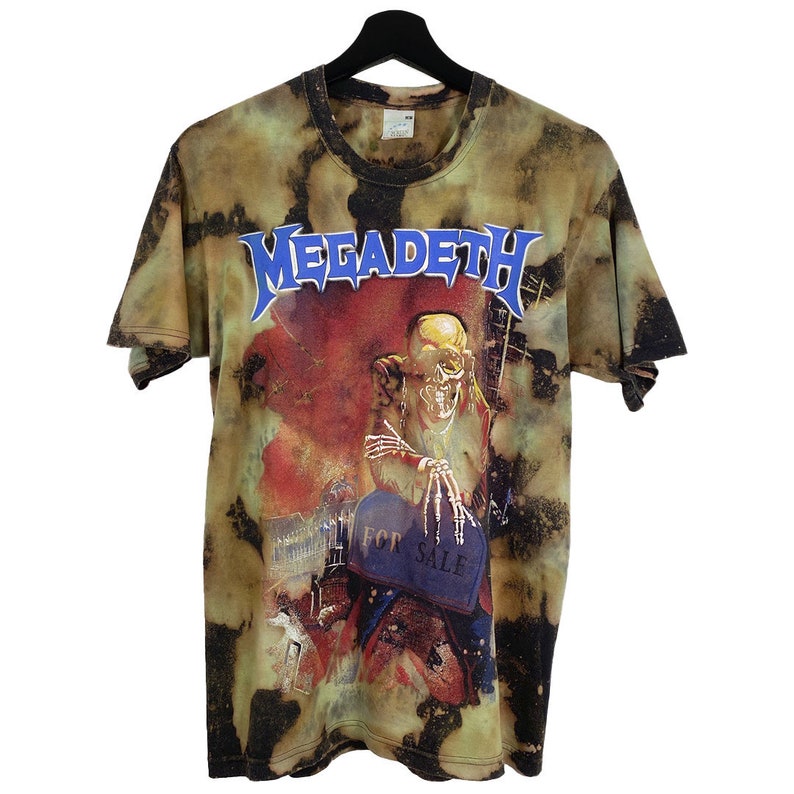 S Back Logo Custom T-Shirt. Short Sleeve Vintage 90s Custom Tie Dye Kalafaker Megadeth T-Shirt Small Size