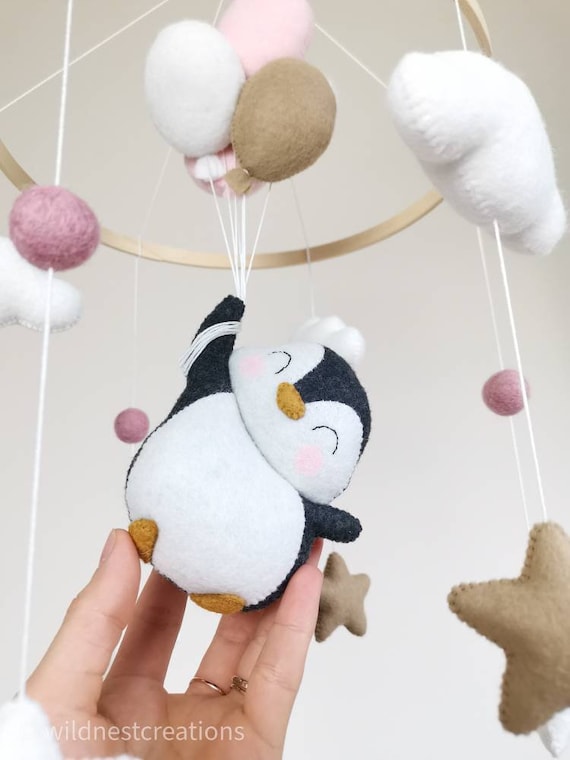 Penguin Baby Mobile Baby Girl Gift Newborn Gift Baby Shower Gift Penguin With Balloons Mobile Crib Mobile Cot Mobile Nursery Decor Etsy UK