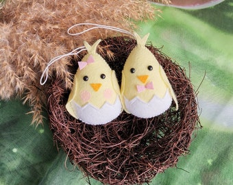 Huevos de fieltro de Pascua pollo pascal decoración caza de Pascua regalo decoración de primavera mesa de regalo de Pascua reliquia huevo colgante decoración pareja de pollitos de Pascua