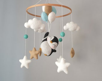 Mobile per neonati a forma di pinguino, palloncini, stelle, decorazioni neutre per la cameretta dei bambini