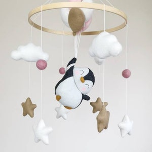Penguin baby mobile, baby girl gift, newborn gift, baby shower gift, penguin with balloons mobile, crib mobile, cot mobile, nursery decor