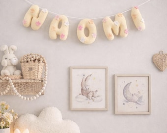 Personalized Felt Name Garland – Pastel Floral Nursery Decor