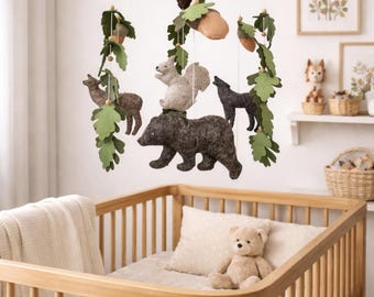 Felt Woodland Animals Baby Mobile, Neutral Nursery Decor