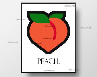Peach Emoji Simple Print Illustration Decor Unframed White Version 11" by 8.5"