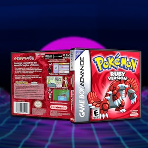 May include: A red Game Boy Advance game cartridge for Pokemon Ruby Version. The front of the cartridge features a red and grey Pokemon with a red background. The back of the cartridge features a Pokemon trainer and a Pokemon.