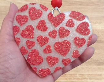 Heart Car Freshener, Car Freshie Made With Aroma Beads/Fragrance Oil, Unique Gift For Car Lovers Valentines Day, Rearview Mirror Decoration