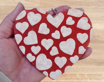Heart Car Freshie, Car Freshener Made With Aroma Beads/Fragrance Oil, Valentine's Day, Rearview Mirror Decor, Vehicle Lovers Gift