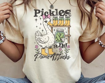 Funny Introvert "Pickles and Panic Attacks" Unisex Shirt, Humorous Saying Goose Shirt For Her, Pickle Lover Shirt For Friend