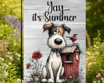 Yay It’s Summer Garden Flag | Cute Dog Summer Yard Flag | Rustic Farmhouse Outdoor Flag | Funny Summer Decor | Dog Lover Gift