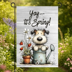 Yay, it's Spring Garden Flag, Whimsical Dog Yard Decor, Floral Outdoor Porch Flag 12"x18", Gift For Gardeners, Dog Lover Gift Idea