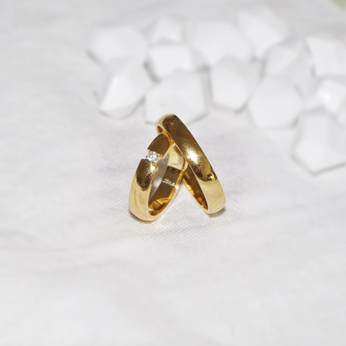 14K Yellow Gold Plated shops Silver Wedding Band Set, Men & Women Wedding Ring Set, Engagement Rings (Gold / Rose / Rhodium (Platin) Plated)