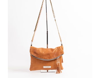 Soft Brown Leather Foldover Handbag with Tassels | Purse | Crossbody Foldover bag | Leather satchel | Slouchy Hobo bag | gifts for her