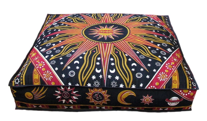 Ethnic Indian 100/% Cotton Handmade Mandala Sun 35 Large Meditation Decorative Floor Cushion Cover Rectangle Dog Ped Bed Ottoman Pouf Cover